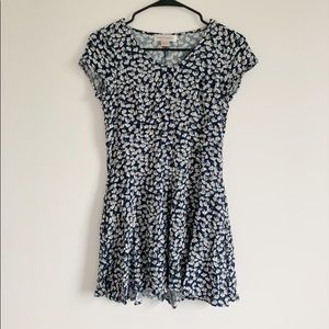 Navy floral button down mini dress